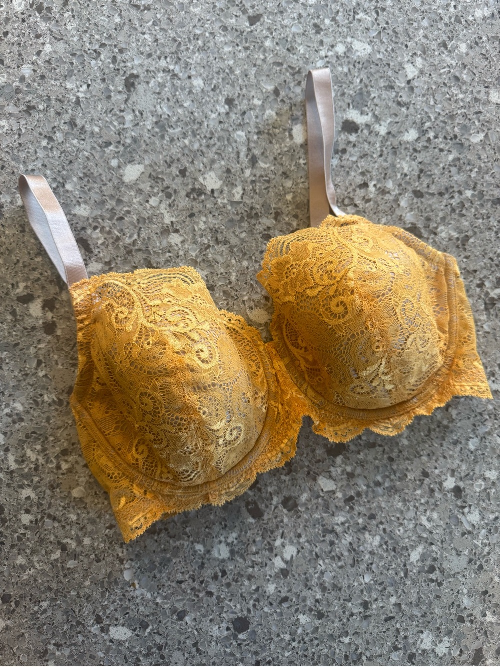ThirdLove 24/7 Lace Balconette Bra 36D Mustard Yellow Floral Underwire